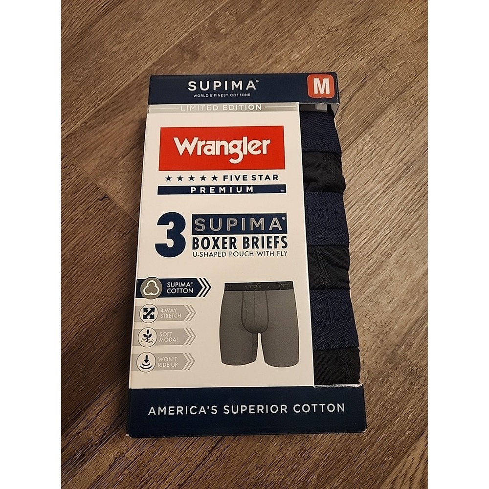 Men's Wrangler FIVE STAR‎ SUPIMA COTTON Boxer Briefs 3 Pk. 6 in. inseam Size M*